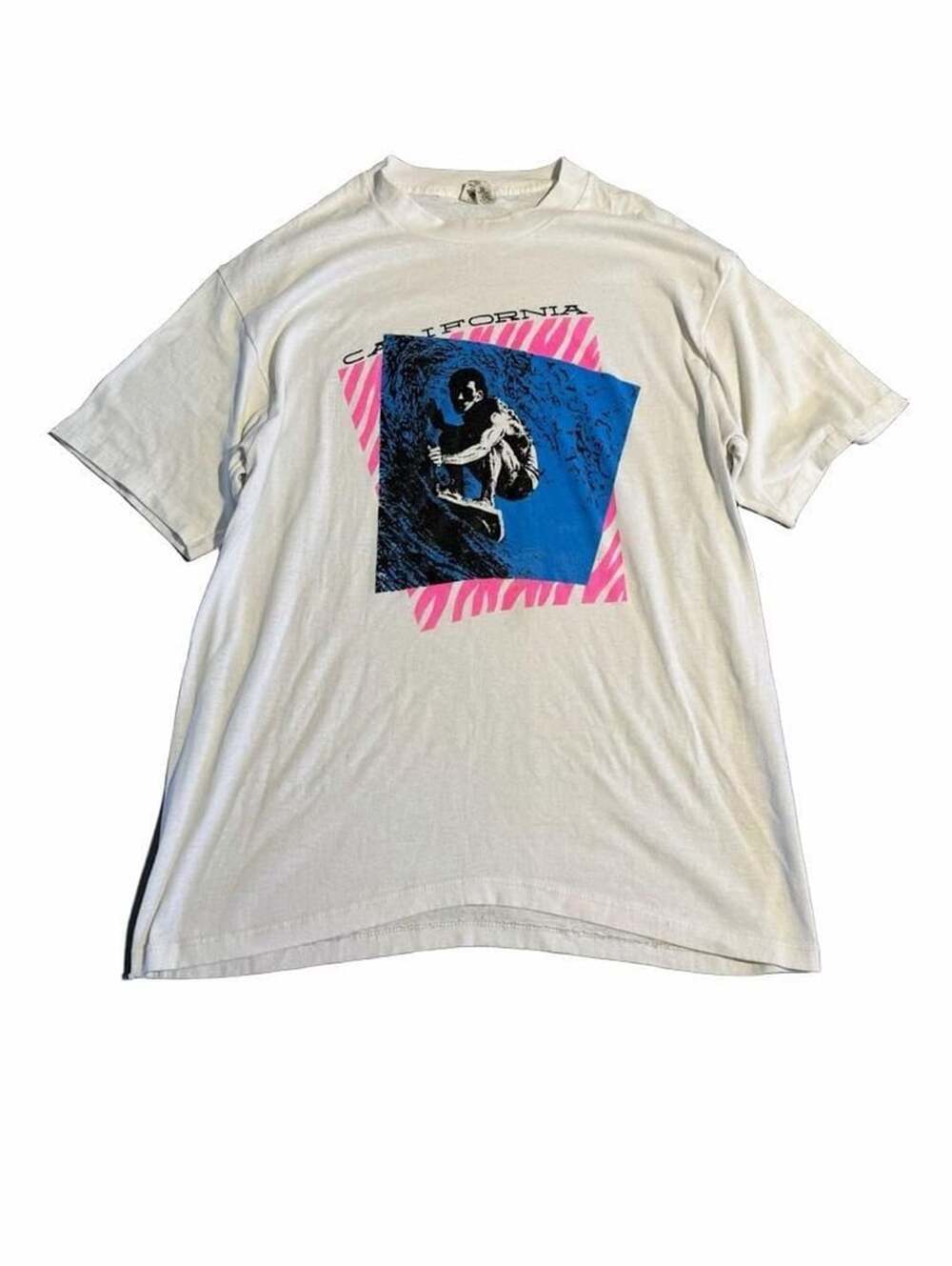 80s Touch of Gold California Surfer Graphic T-Shirt Size XL Vintage White